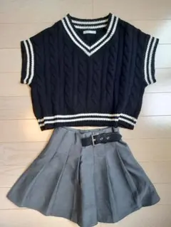 ケーブル編み 半袖ニット ニット　ベスト　制服　女の子　レディース