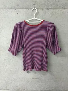赤×青 ボーダー パフスリーブ 半袖Tシャツのサムネイル