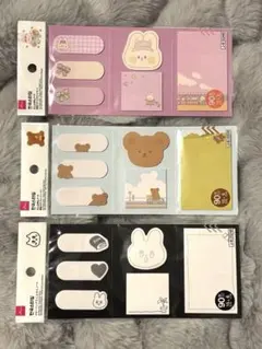 【新品・3点セット】韓国文房具　ミニふせん 付箋 うさぎ くま