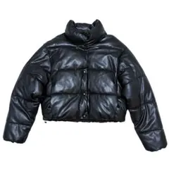 美品 ZARA エコレザー パフジャケット 中綿 ショート丈 L