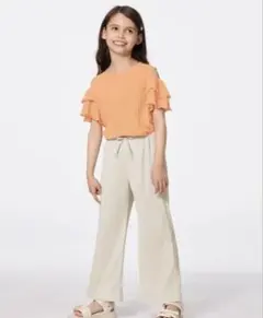 GU　GIRLS　リブプルオンワイドフレアパンツ　サイズ　160　ナチュラル