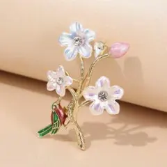 ブローチ　花　桜　小鳥　春　幸運　北欧　フォーマル　【1498-580】