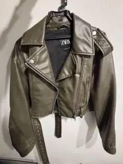 ZARA オリーブグリーン クロップドレザージャケット
