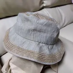 リネン風ベージュ バケットハット ハナエモリ