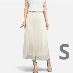 UNIQLO ユニクロ プリーツロングスカート ホワイト アイボリー S 洗濯可のサムネイル