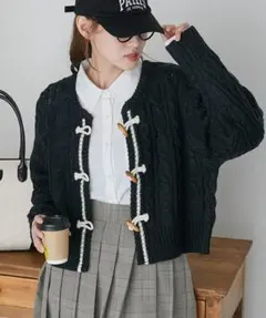 BONLECILL カーディガン トグルボタンケーブルクロップドカーディガン