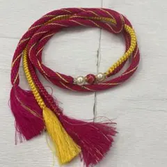 Ｙ6571 ピンク　黄色　帯締め　正絹　絞り　振袖　パールビジュー