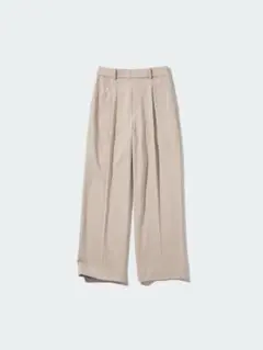 ユニクロUNIQLO　タックワイドパンツ221-464886 L ベージュ
