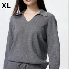 UNIQLO ウォッシャブルニットリブポロセーター　XL ダークグレー