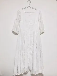 AnMILLE アンミール 刺繍入りロングワンピース ホワイト 白 半袖