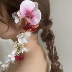 フラワー　イヤーカフ　ブライダルアクセサリー　イヤリング　ピンク