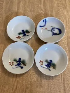 骨董　レトロ　伊万里　印判手　小皿　 寿　青食器　焼物
