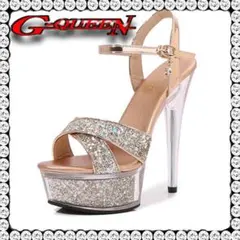 *【新品】71425【23.5cm】ラメヒール金サンダルキャバヒールドレス結婚式