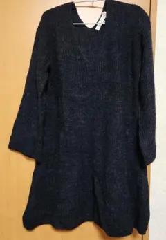 レディース ニット ワンピース ワンピ 美品 冬 秋 ネイビー Vネック