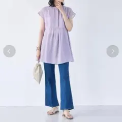 新品タグ付き グリーンレーベル シアー ジャガード バックレースアップ ブラウス