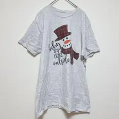 スノーマン 雪だるま プリント 半袖 Tシャツ グレー クリスマス 部屋着