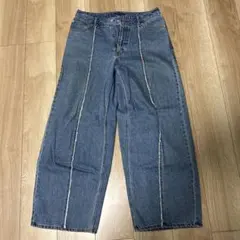 ワイドレッグ　デニムパンツ インディゴブルー　ワイドパンツ　デニム