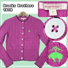 ✨美品✨ブルックスブラザーズ ケーブルニット カーディガン ピンク 綿 ロゴ S