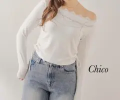 新品 Chico ワンショルレースプリントT