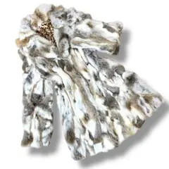 美品 ラビットファー コート レオパード柄裏地 M〜L相当 フック留め