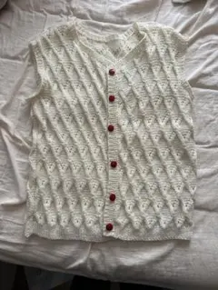 アイボリー ダイヤモンド編み ニットベスト