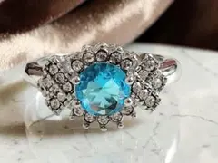アクアマリン　czダイヤ　シルバー　ステンレスブルートパーズ　リング　指輪