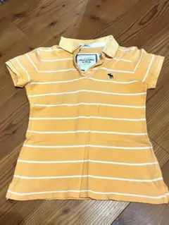 オレンジと白のストライプ 半袖ポロシャツ