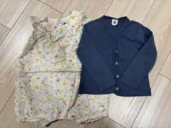 プチバトー 花柄ロンパースとカーディガンセット