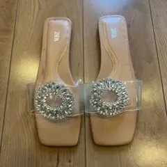 大人気 ZARA クリア ビジュー ヒール ミュール 36 ZARA ミュール サンダル ヒール ビジュー クリア - メルカリ