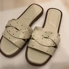 ZARA スタッズ フラットサンダル ホワイト 35
