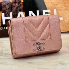 CHANEL シャネル キャビアスキン マドモアゼル Vステッチ 折り財布 