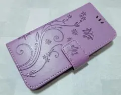 手帳型 iphone7/8/SE 用 スマホケース 草花 蝶 エンボス パープル