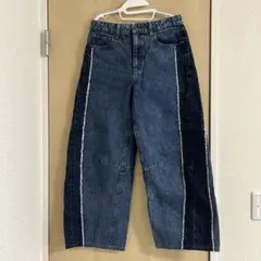 GUダークブルーワイドレッグデニムパンツ