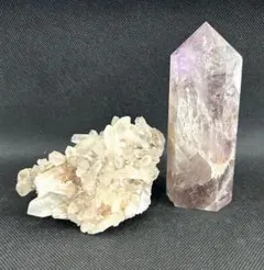 天然石2個セット/水晶系・アメジスト系 ? 種類不明 原石 置物 パワーストーン