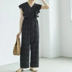 コカ Coca ドット柄袖フレアオールインワン