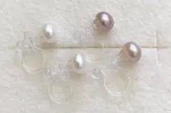 06 淡水真珠イヤリング 2色セット 白 ホワイト パープル系