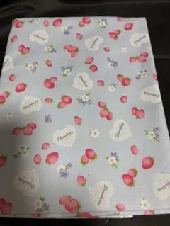 いちごレースハート生地　薄青色
