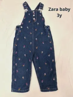 Zara baby 花柄刺繍 デニムオーバーオール 3y
