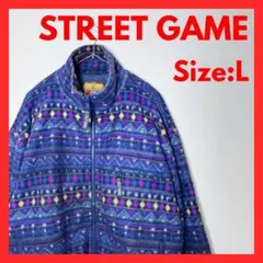 【美品】古着　STREET GAME　　総柄　フリースジャケット　メンズ　L