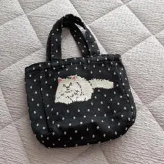 新品カルディ猫柄 ミニトートバッグ ブラック