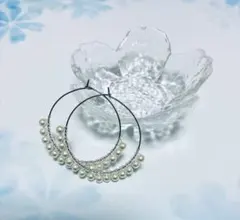 パール・シルバービーズフープピアス　ハンドメイド