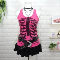 タンクトップ グランジ 平成ギャル マクブリング y2k パンク 骨格プリント