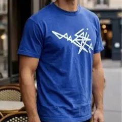 【古着】プリント Tシャツ　なかなか見つけにくい　ブルー　青好きな人にオススメ✨