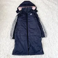 アディダス　ベンチコート　ロングコート　裏ボア　フード付き　ネイビー　140cm