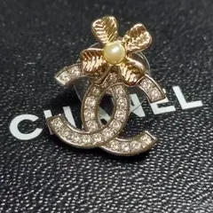 極美品 シャネル ピアス クローバー パール ココマーク ラインストーン 片耳