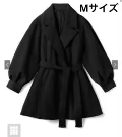GRL リボンベルト付きビッグカラーボリュームスリーブコートze628 黒