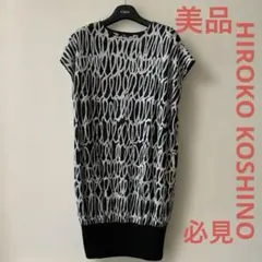 極美品✨ヒロココシノ レース サイド切替 チュニック ワンピース 半袖 40 レースモチーフプリントチュニック/日本製/洗える(チュニック