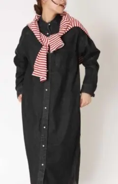 BLANC basque●パールボタンダンガリーデニムシャツワンピース ブラックのサムネイル