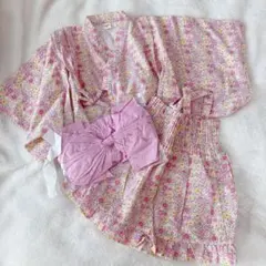 ♡女の子　甚平　浴衣　花柄　ピンク　95♡