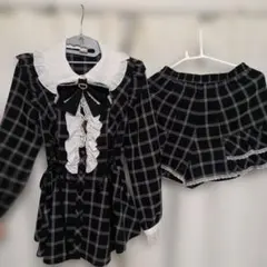 Secrethoney サイドアップ ヘムセットアップ チェック黒 サイズ2